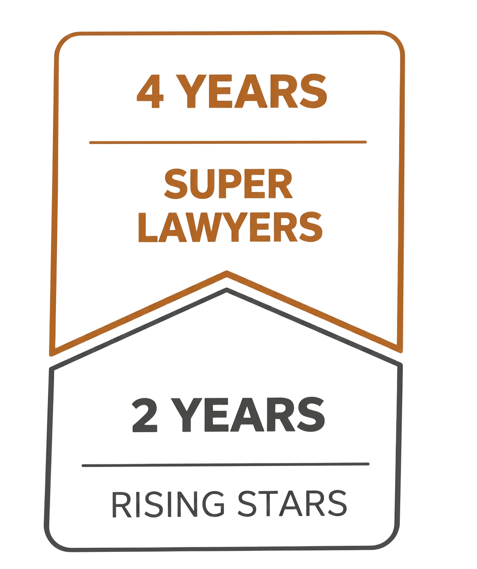Super Lawyers — 4 years selected, Rising Stars — 2 years selected